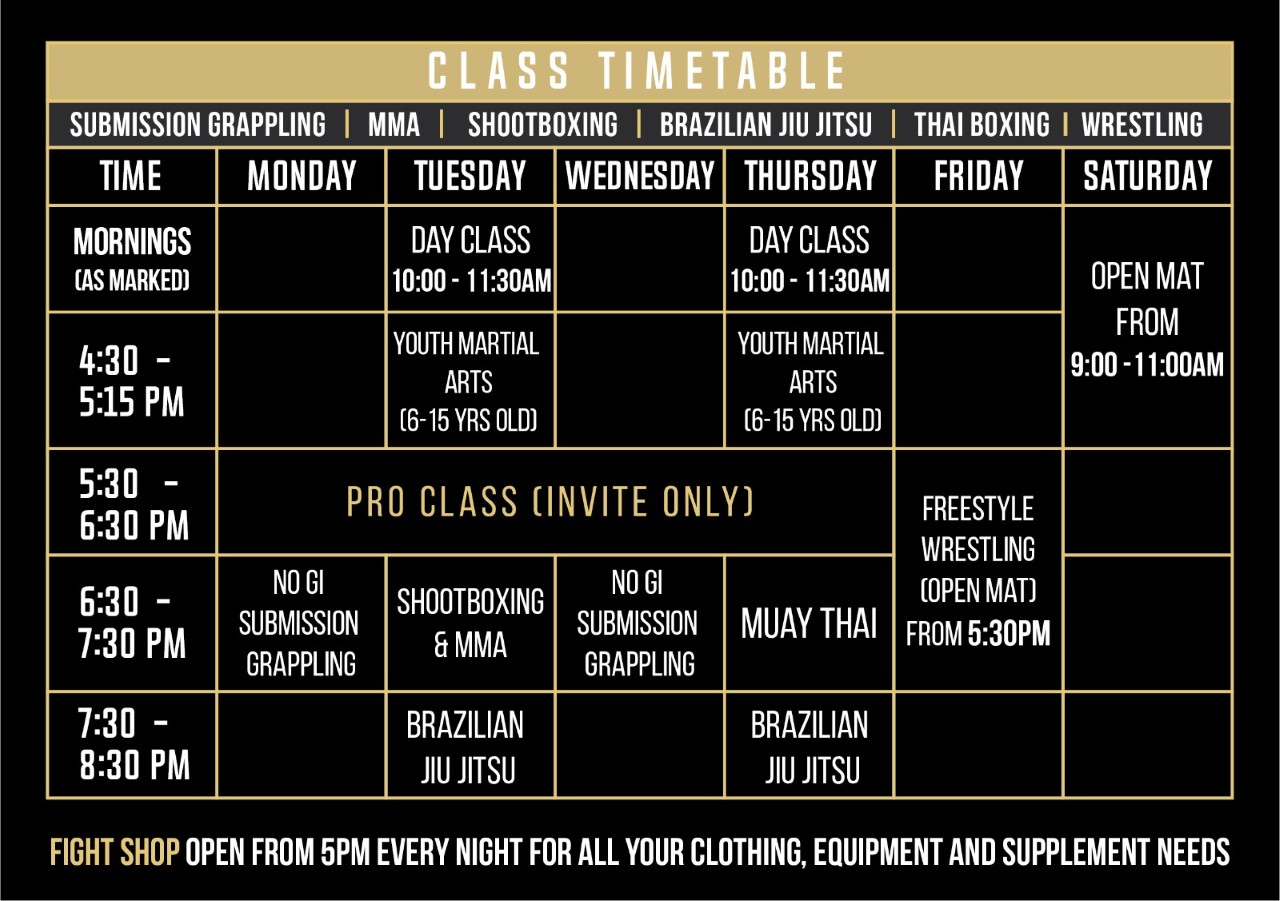 Timetable Mixed Martial Arts Brisbane Integrated MMA